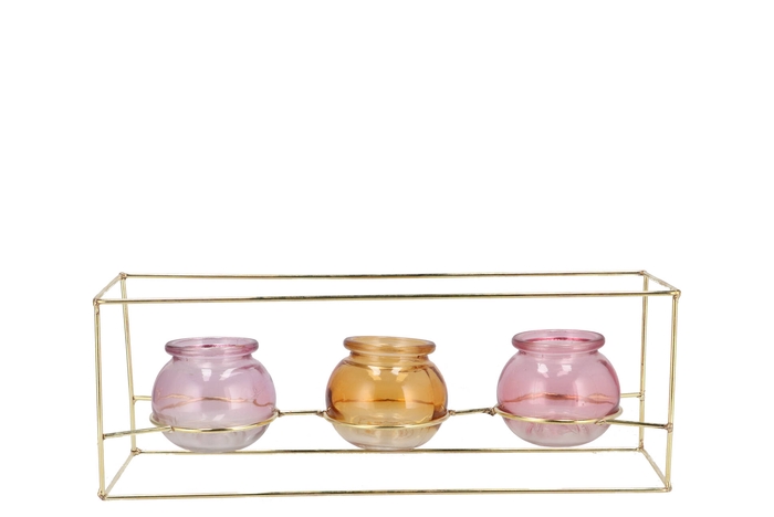 Polly Dreamy Pastel Mix Metal Rack 3 Glass Ass 35x11x13cm