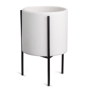 CACHEPOT BRANCO COM SUPORTE EM METAL M 09969 M IMP