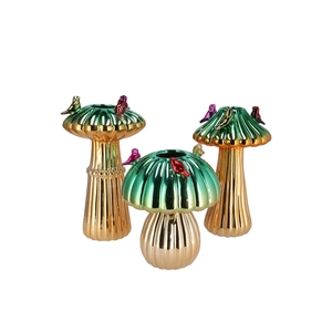 Bird Mushroom Vase Metalic Green Ass 14x14x20cm Nm