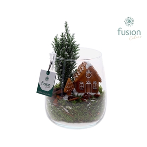 Glas Alzada met kerstarrangement Koekiehuis