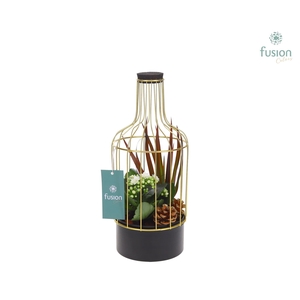 Metalen fles zwart klein met Kerst arrangement