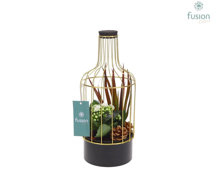 <h4>Metalen fles zwart klein met Kerst arrangement</h4>