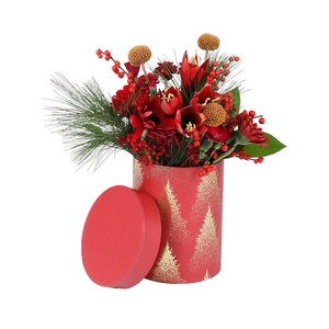 Hat box Christmas Trees carton 13xH17cm red