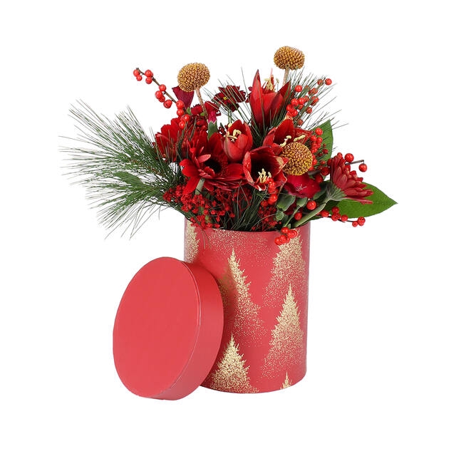 <h4>Hat box Christmas Trees carton 13xH17cm red</h4>