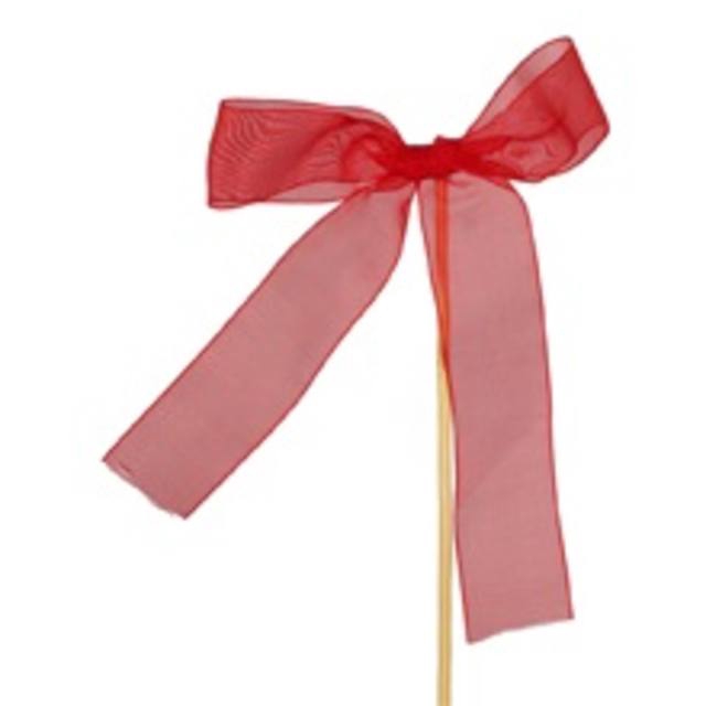 Pick bow organza 10x13cm+50cm stick red