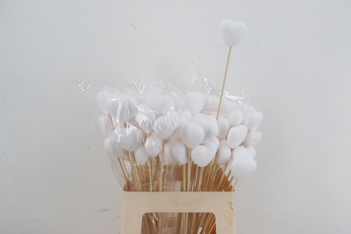 Stick Heart Flock 5cm White