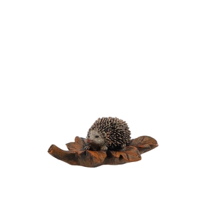 Hedgehog Poly On Leaf Natural 10cm Nm