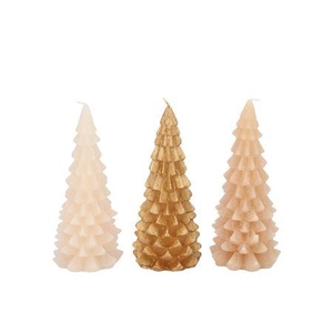 Candle Frosty X-mas Tree Gold Sand Mix 8x16cm Ass