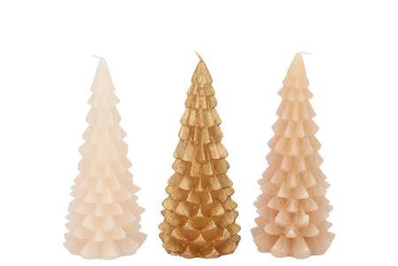 Candle Frosty X-mas Tree Gold Sand Mix 8x16cm Ass