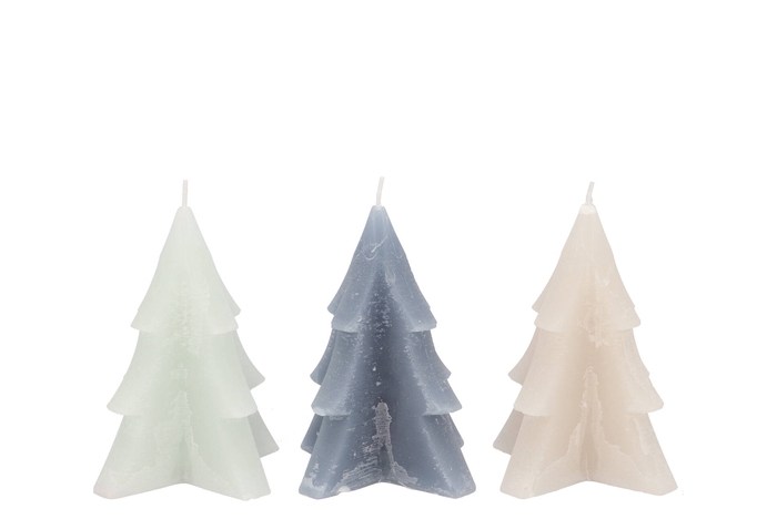 Frosty Grey Mix Pine Tree Candle 9x12cm Ass