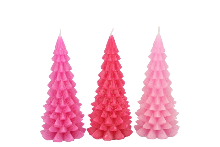 Candle Frosty X-mas Tree Jolly Pink Mix 6x12cm Ass