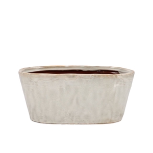 Iron Stone White Glazed Oval Pot 25x13x11cm