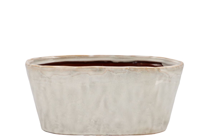Iron Stone White Glazed Oval Pot 25x13x11cm
