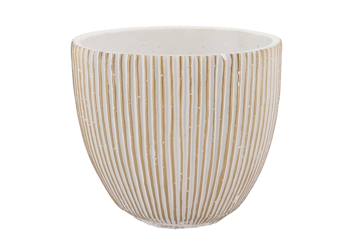 Stripes White Gold Egg Pot 16x15cm Nm