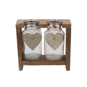 Love Wood Rack 2x Glass 9x9x8cm