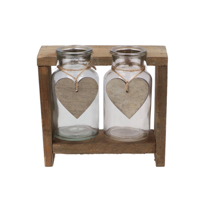 <h4>Love Wood Rack 2x Glass 9x9x8cm</h4>