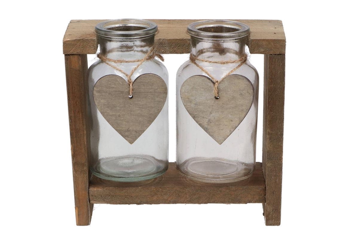 Love Wood Rack 2x Glass 9x9x8cm