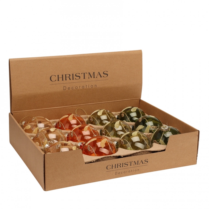 Christmas bauble Ball deco leaf 80mm ass.