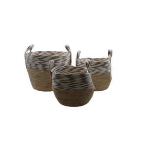 CST OBRAS DE CESTARIA, SENDO: JOGO DE CESTOS COMPOSTO POR 3 PCS, BORDA CINZA, FABRIC IMP