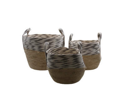 <h4>CST OBRAS DE CESTARIA, SENDO: JOGO DE CESTOS COMPOSTO POR 3 PCS, BORDA CINZA, FABRIC IMP</h4>