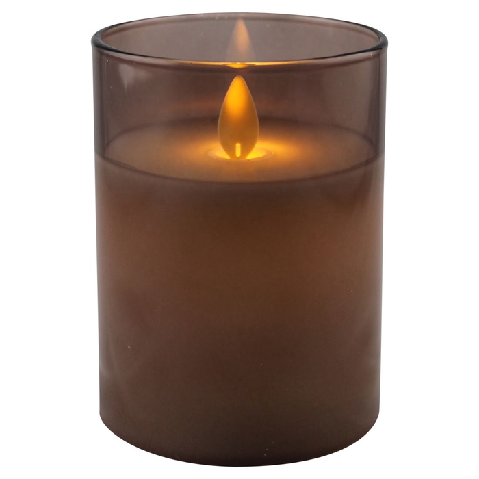 <h4>DF12-MB-11190 - Led candle wax glass 10cm moncha mousse</h4>