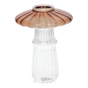 DF02-730301300 - Candle holder Shiitake d3.4/9xh12 brown/clear