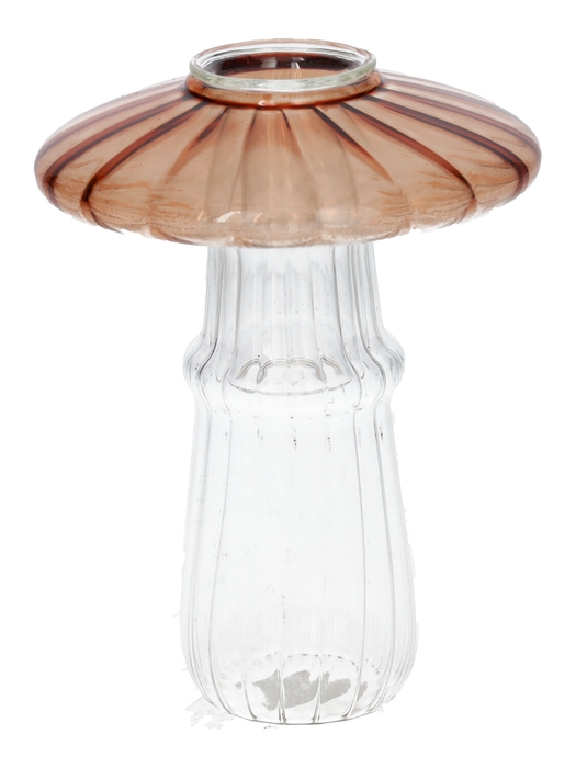 <h4>DF02-730301300 - Candle holder Shiitake d3.4/9xh12 brown/clear</h4>