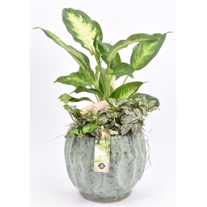 Keramiek pot gr/bl 14/18cm