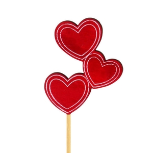 Bijsteker hart trio hout 6x8cm+12cm stok