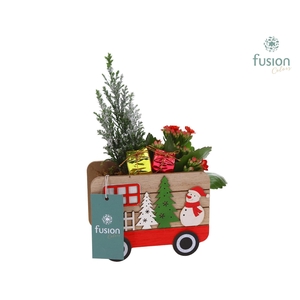 Kerst hout Autobus met Arrangement