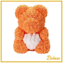 <h4>Beer DELUXE op standaard 40cm oranje met wit hart in luxe cadeauverpak</h4>