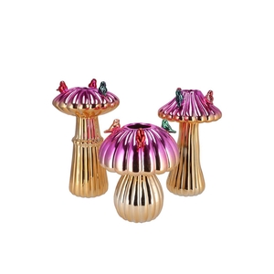 Bird Mushroom Vase Metalic Fuchsia Ass 14x14x20cm Nm