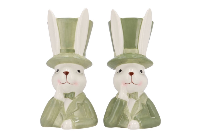 <h4>Easter Ceramic Summer Green Mix Bunny Hat Ass 12x14x25cm</h4>