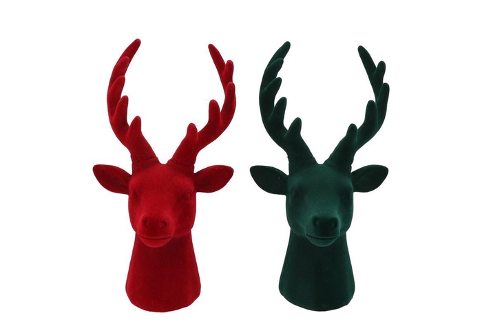 <h4>X-mas Flock Red Green Deer Ass 13x13x23cm</h4>