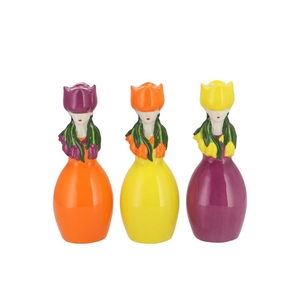 Lucy Dutch Orang/yel/purp Mix Vase Tulip Woman Ass 9x8x22cm