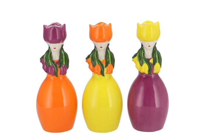 <h4>Lucy Dutch Orang/yel/purp Mix Vase Tulip Woman Ass 9x8x22cm</h4>