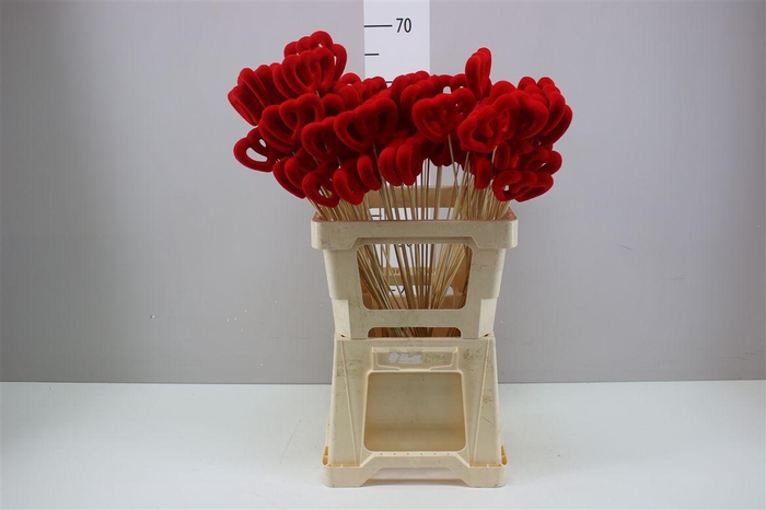 <h4>Hartje Op Stok Rood Fluweel Stof 12cm</h4>