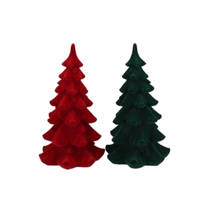 X-mas Flock Red Green Tree Ass 19x19x34cm