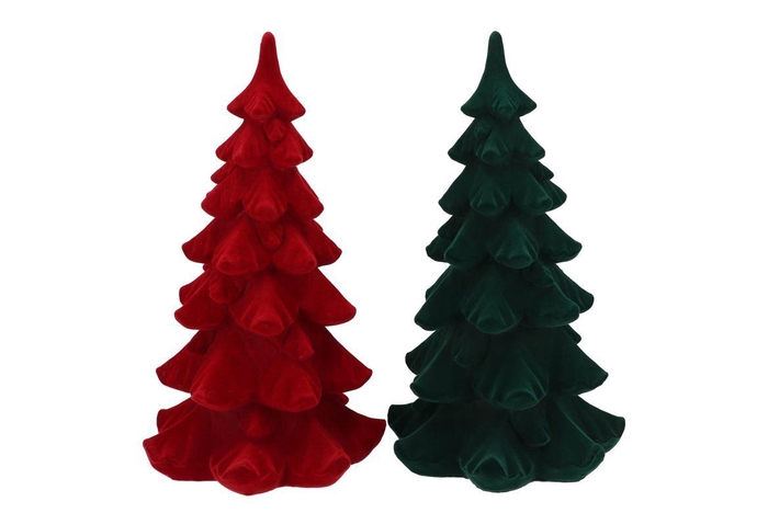 <h4>X-mas Flock Red Green Tree Ass 19x19x34cm</h4>