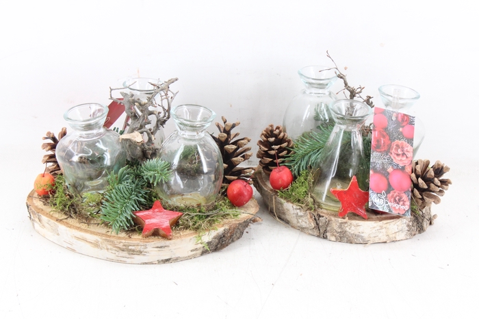 <h4>arr5 Kerst MB - Hout schijf 3fles kerst rood</h4>