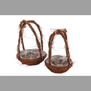 Wicker Elm Branches Brown Egg Basket Set 2