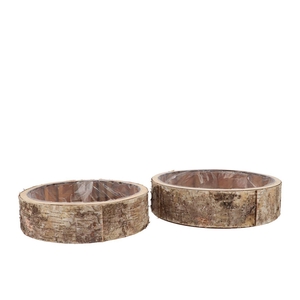 Nature Birch Planter Round S/2 20x20x6cm/25x25x7cm
