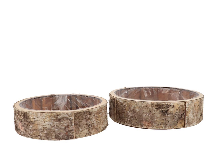 Nature Birch Planter Round S/2 20x20x6cm/25x25x7cm