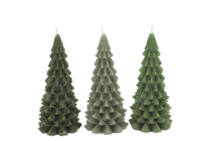 Candle Frosty X-mas Tree Majestic Green Mix 6x12cm Ass