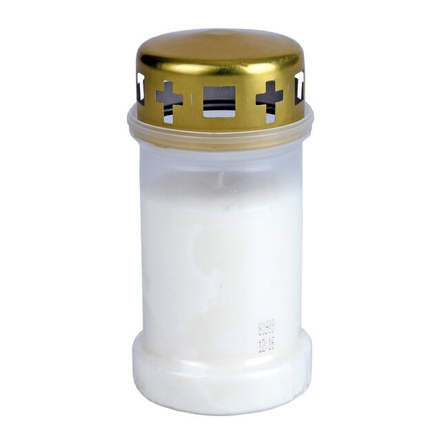 <h4>Kaars graflicht no3  met goud deksel wit 65x130mm</h4>
