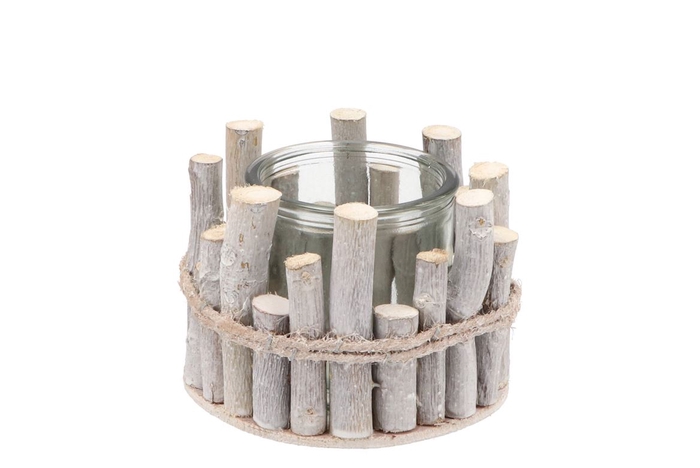 Nature Birch Branch Whitewash Glass Jar 13x9cm