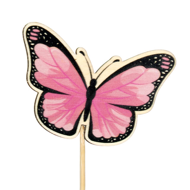 <h4>Pick butterfly Single wood 6x7cm+12cm stick pink</h4>