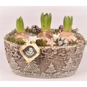 Cement ov. kerstboom decor 23x14cm