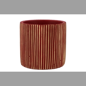 Stripes Red Gold Cylinder Pot 15x14cm Nm