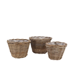 Rattan Kuboo Planter Round S/3 20x16cm / 25x18cm / 29x20cm